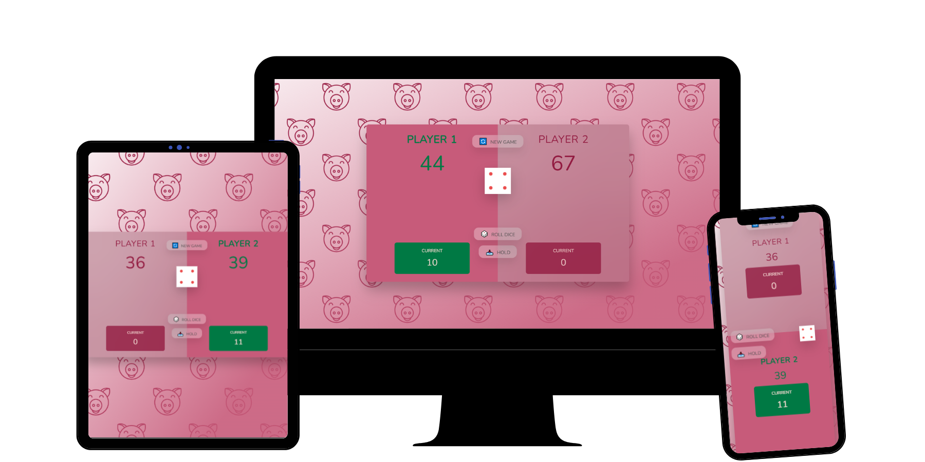 Pig Dice Game mobile web design